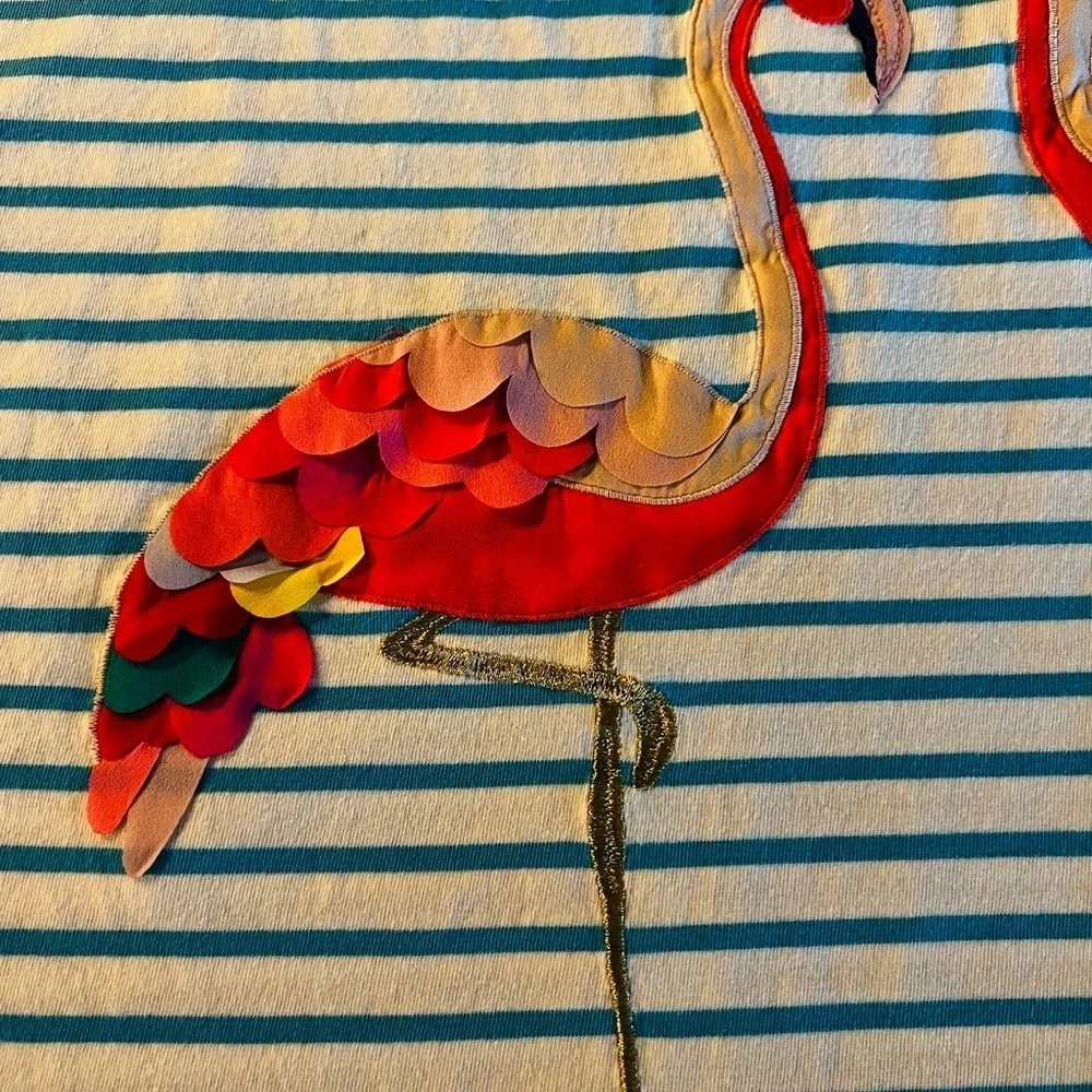 Mini Boden Blue and White Striped Flamingo Dress Size 11-12Y